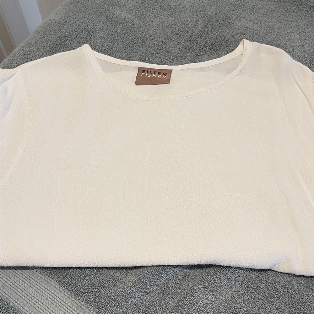 Eileen Fisher 90s Effortless Tan Label Linen Blend Staple Spring Crisp White